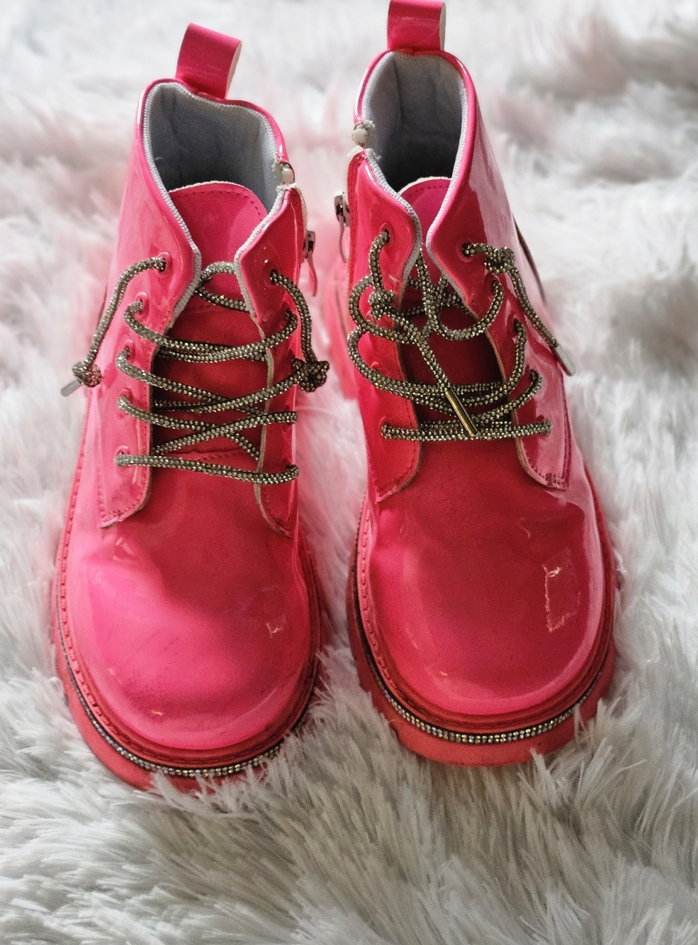 Lola + The Boys Bright Pink Patent Lace-Up Boots Size 34 Girls, US 2 1/2